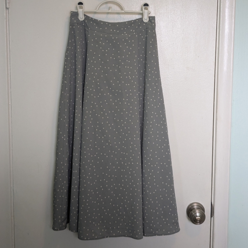 OAK & FORT Light Grey White Polka Dot A-Line Skirt